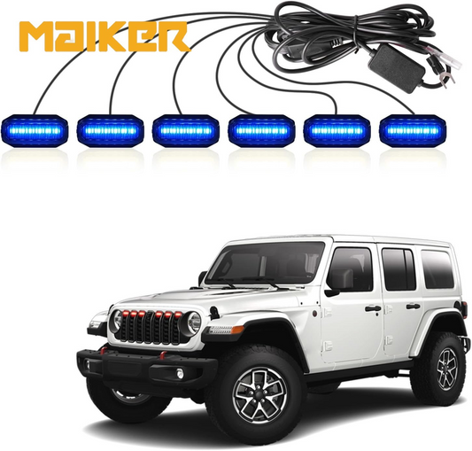 MAIKER RGB LED Grille Lights Compatible with 2024-2025 Jeep Wrangler JL JLU JT Original Factory Grille, 6PCS RGB Adjustable Atmosphere Exterior Grill Lights Remote APP Control
