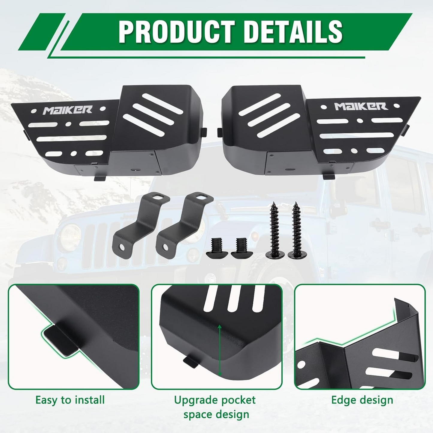 MAIKER Metal Rear Door Pocket Storage Box Compatible with 2018-2024 Jeep Wrangler JL JLU 4XE & 2020-2024 Gladiator JT, Molle Panels Door Organizer Replaces Sagging Nets, 2PCS