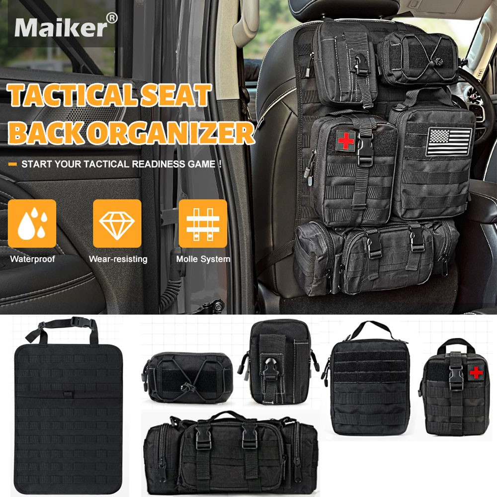 MAIKER Tactical Car Seat Back Organizer, Upgrade Tactical Vehicle Panel Organizer with 5 Detachable Molle Pouch, Universal fits for Most of Vehicle