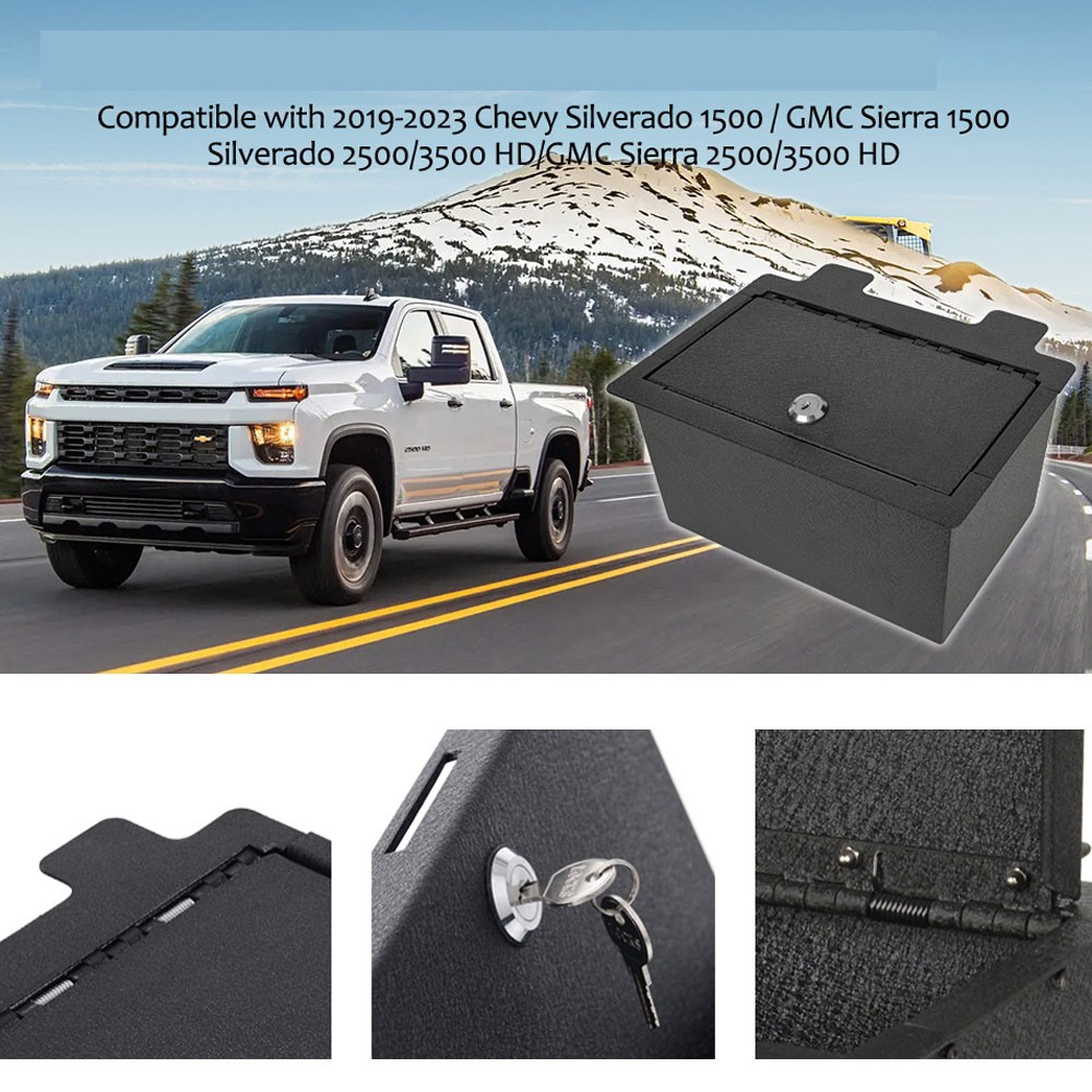 Center Console Safe Compatible with 2019-2022 Silverado 1500 / GMC Sierra 1500 and 2020-2023 Silverado 2500/3500 HD/GMC Sierra 2500/3500 HD Advanced Security Box with Mechanical lock