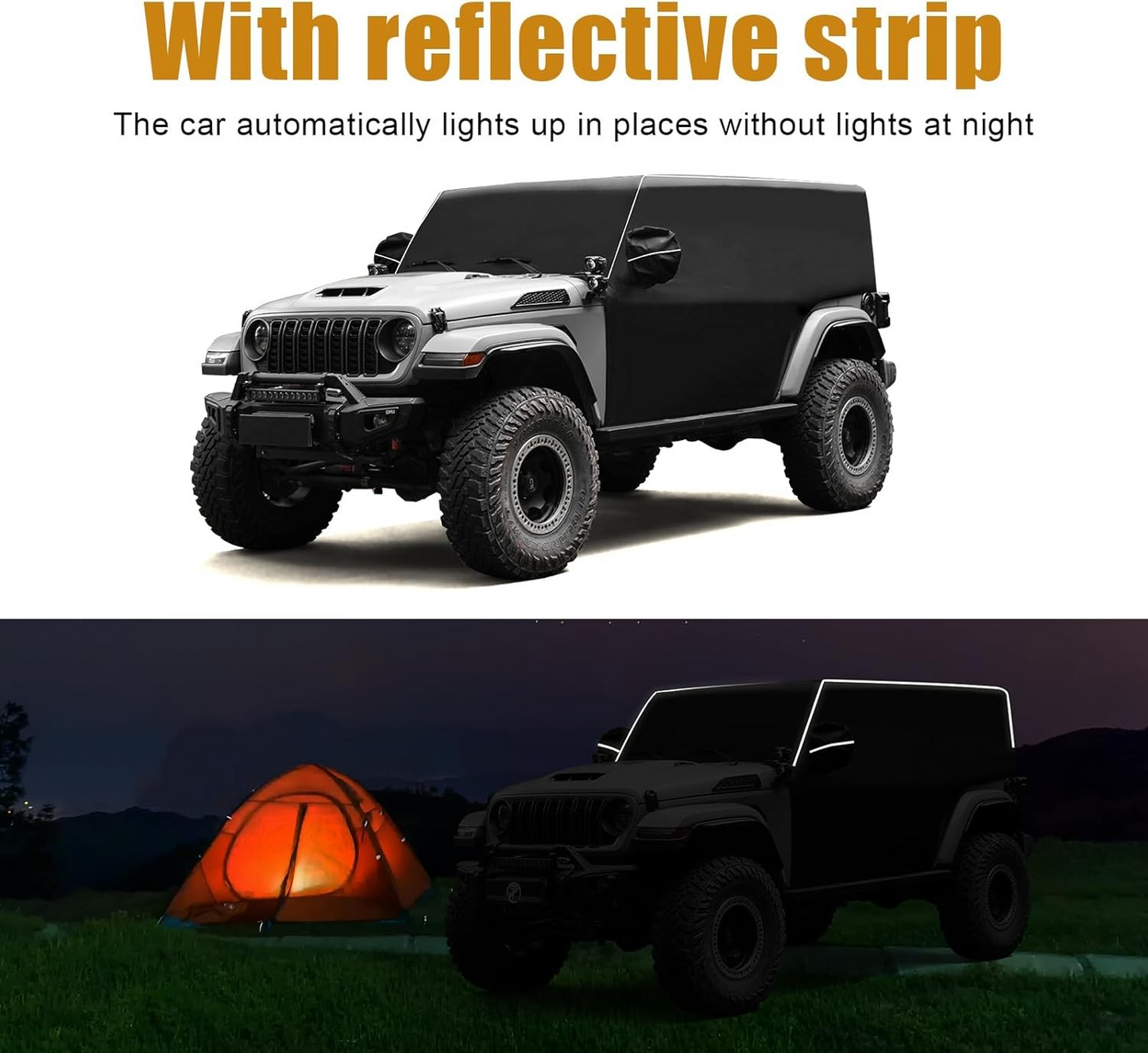 Cab Cover 600D Oxford Windproof Sunshade Cover for 2007-2024 Jeep Wrangler JK JL 4 Door, 6-Layer Protection Frost Wiper & Mirror Covers Protect from Sunshine, UV, Snow, Rain, Wind Black