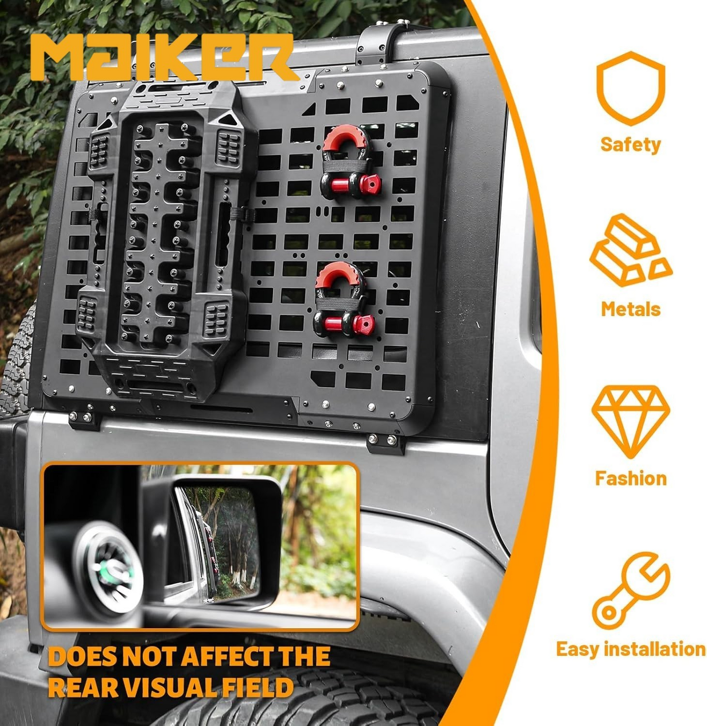 2 Pack Rear Window Molle Panel, Modular Storage Panel System Rear Window Protective Decoration Compatible with 2007-2018 Jeep Wrangler JK 4 Doors-Aluminum Alloy (Driver Side and Passenger Side)