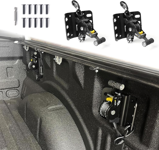 Retractable Ratchet Straps Compatible with 2015-2025 Ford F150 Retractable Tie Down Straps Self Retracting Tie Down with Boxlink Plates Mounted Brackets