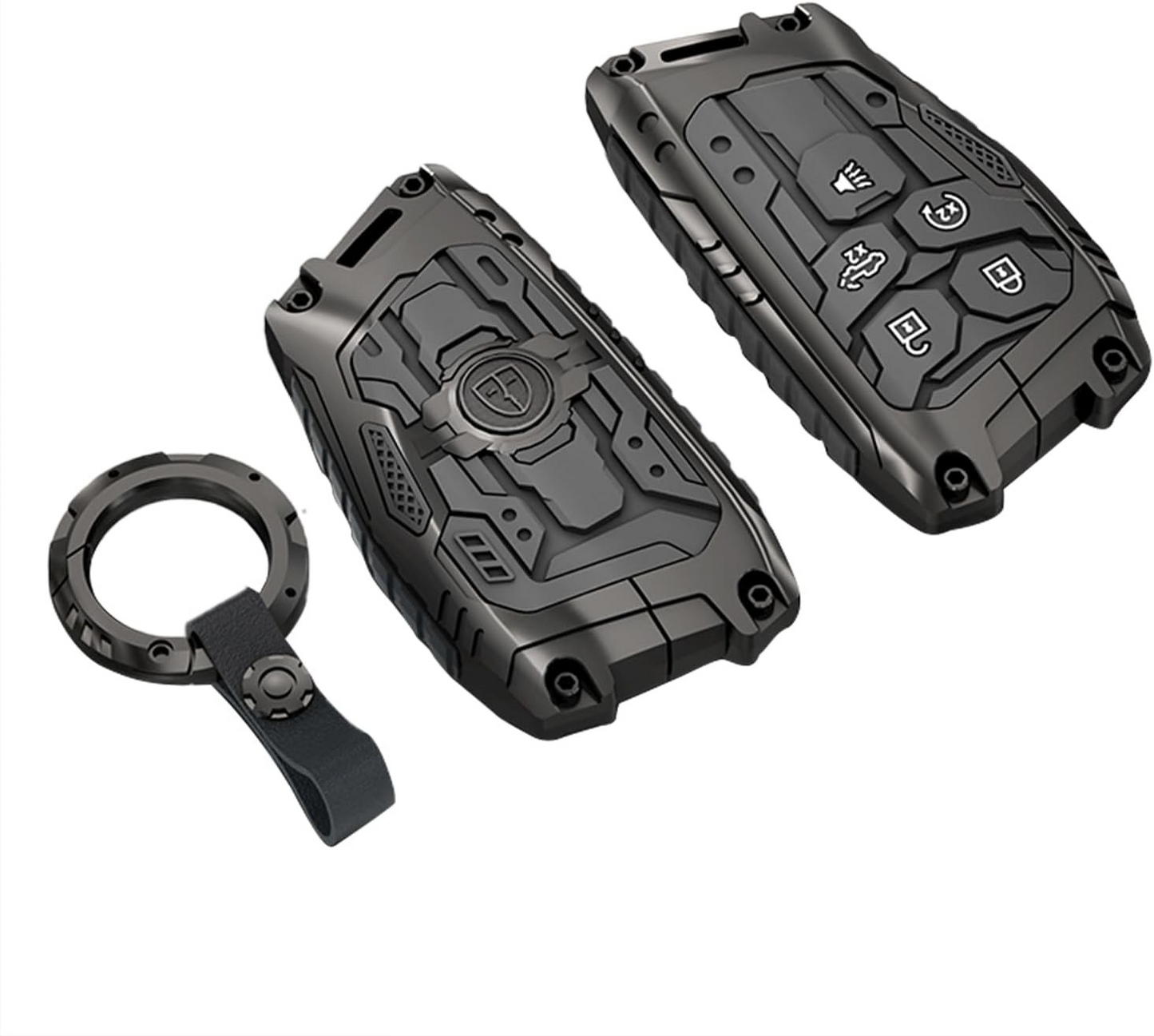 Key Fob Case Cover 5-Button Compatible with GMC Remote Fob Case Metal Shell with Key Chain Protector Key Case Shell with Keychain