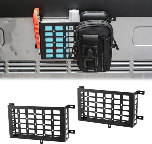 2 Pieces Universal Metal Car Storage Box, Small Cargo Pocket Molle Panel Frame Storage System, Storage Tray Basket for Car Truck RV Boat Home Storage, Black