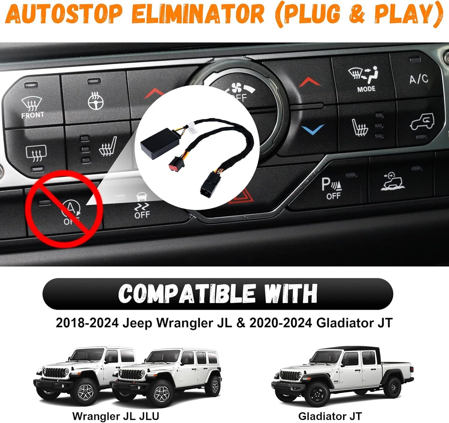Auto Start Stop Eliminator for 2018-2024 Jeep Wrangler JL & 2020-2024 JT, Engine Start-Stop System Bypass, Automatic Stop-Start Canceller
