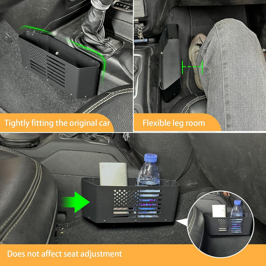 MAIKER Metal Gear Shift Storage Box, Center Console Hanging Box, Upgrade Gear Tray Compatible with 2018-2023 Jeep Wrangler JL JLU & Gladiator JT& 4XE, 2pcs, Black, US Flag Logo