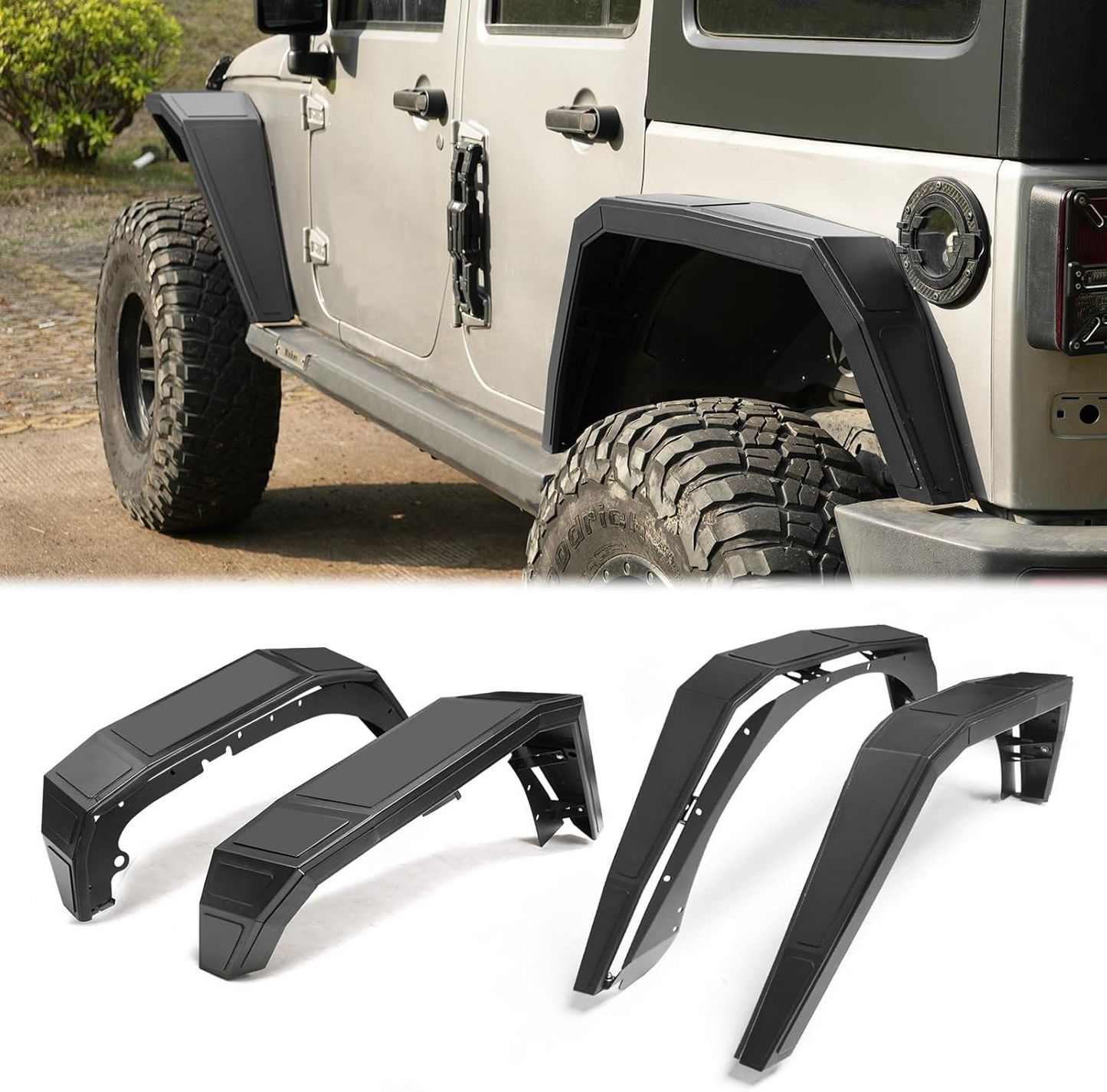 MAIKER Cobra Style Fender Flares Compatible with 2007-2018 Jeep Wrangler JK 2/4 Doors, Off-Road Mud Guards Wheel Flares Liner Set (4PCS Front & Rear Aluminum Fenders)