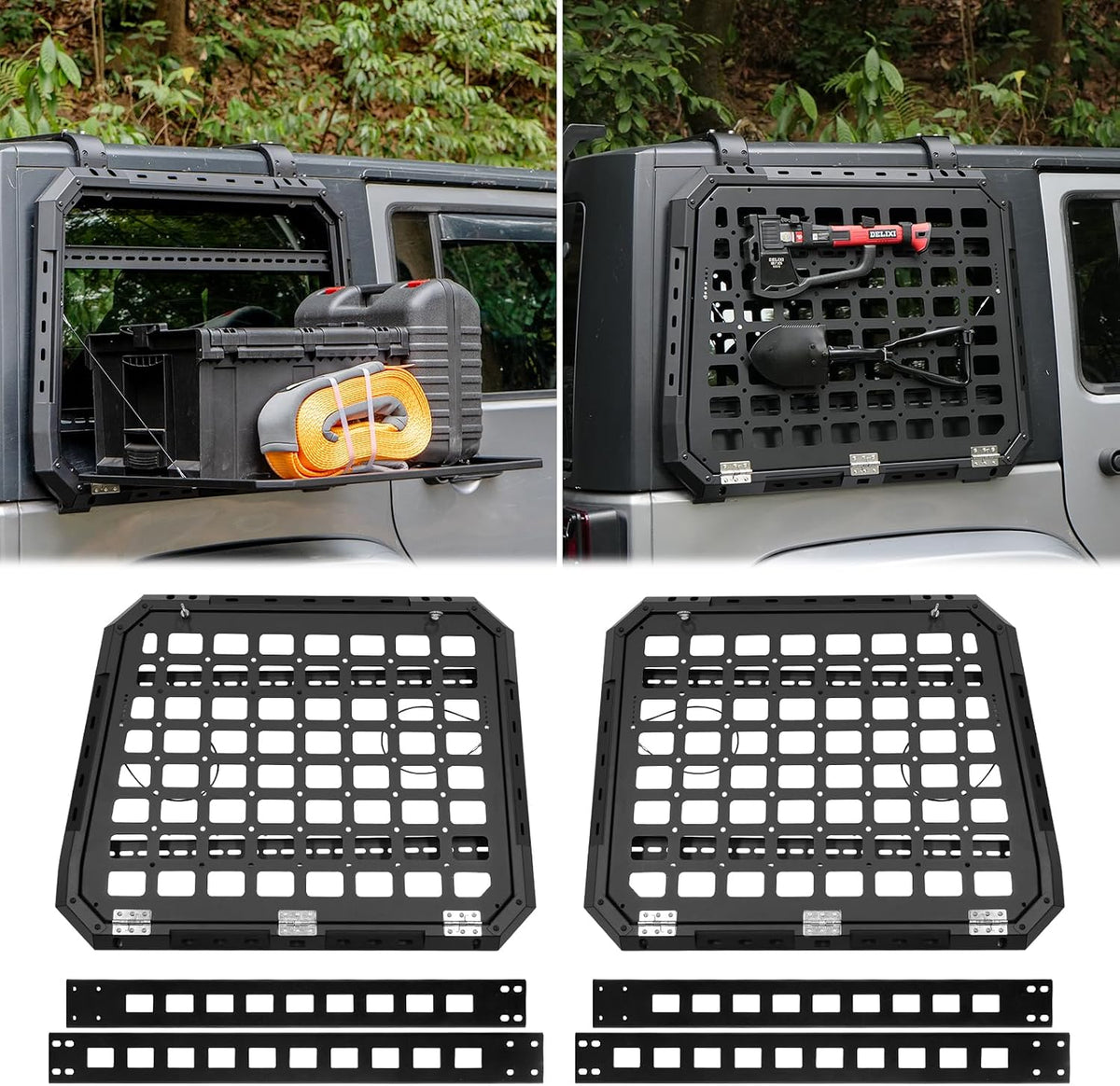 Pair For 2007-18 Jeep Wrangler JK JKU (Hard top Models) Rear Window Storage Molle Panel Left & Right