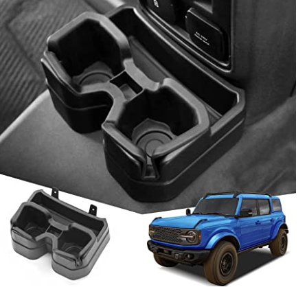 Bronco Rear Seat Cup Holder Floor Console Cup Holder for Ford Bronco 2021 2022 2023 2/4 Door Removable Drink Holder Storage Organizer Interior Accessories (Not Sport)