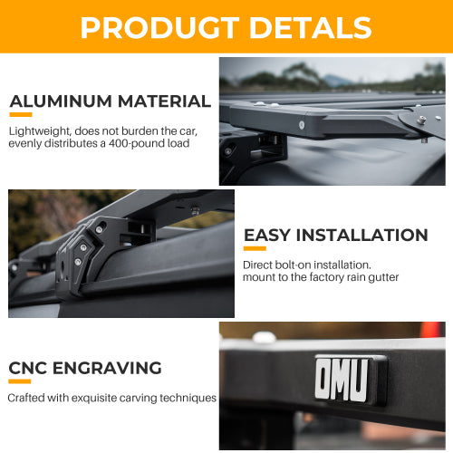 OMU Genesis Series Multifunctional Aluminum Roof Luggage Rack For Jeep Wrangler JL 2018+ 4 Doors( Not Included Rear Window Side Ladder)