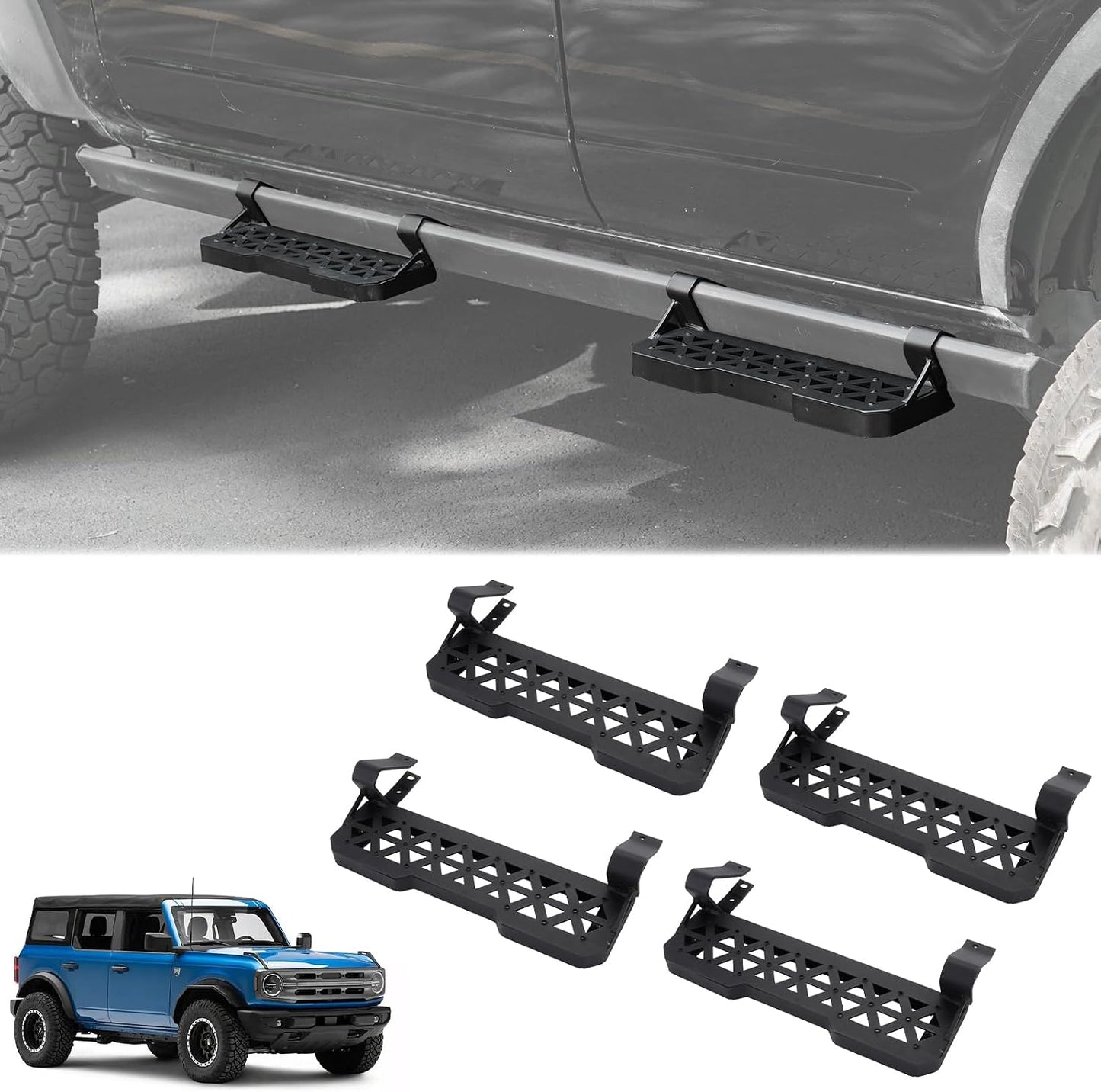 4PCS Add-On Running Boards for Ford Bronco 2021-2025 with Rock Rail Side Steps 4-Doors Accessories(Not Fit Raptor or Sport)