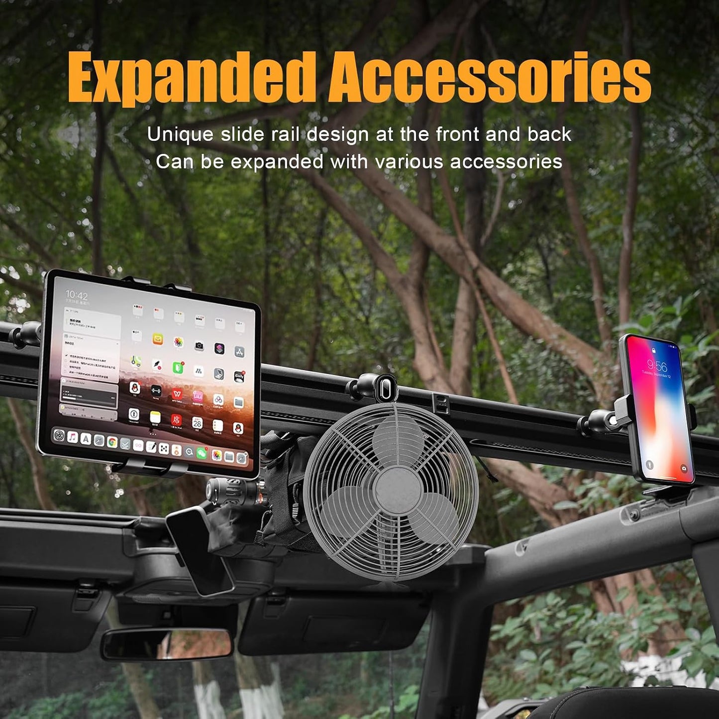 Maiker Roof Rack Molle Panel with Built-in LED Touch Light – Overhead Storage Compatible with Ford Bronco 4-Door 2021-2024 Hardtop & Soft Top, Off-Road Organizer Accessory