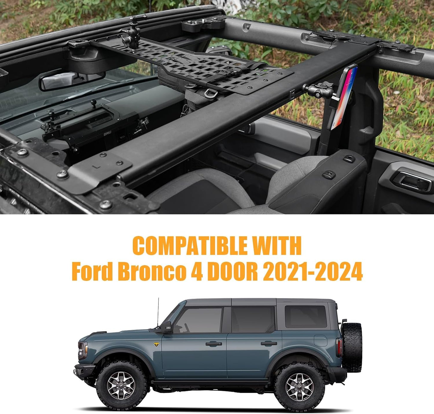 Maiker Roof Rack Molle Panel with Built-in LED Touch Light – Overhead Storage Compatible with Ford Bronco 4-Door 2021-2024 Hardtop & Soft Top, Off-Road Organizer Accessory