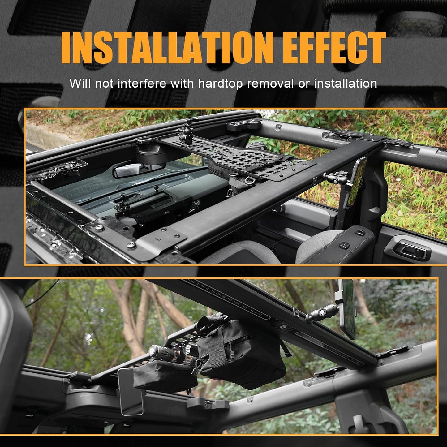 Maiker Roof Rack Molle Panel with Built-in LED Touch Light – Overhead Storage Compatible with Ford Bronco 4-Door 2021-2024 Hardtop & Soft Top, Off-Road Organizer Accessory