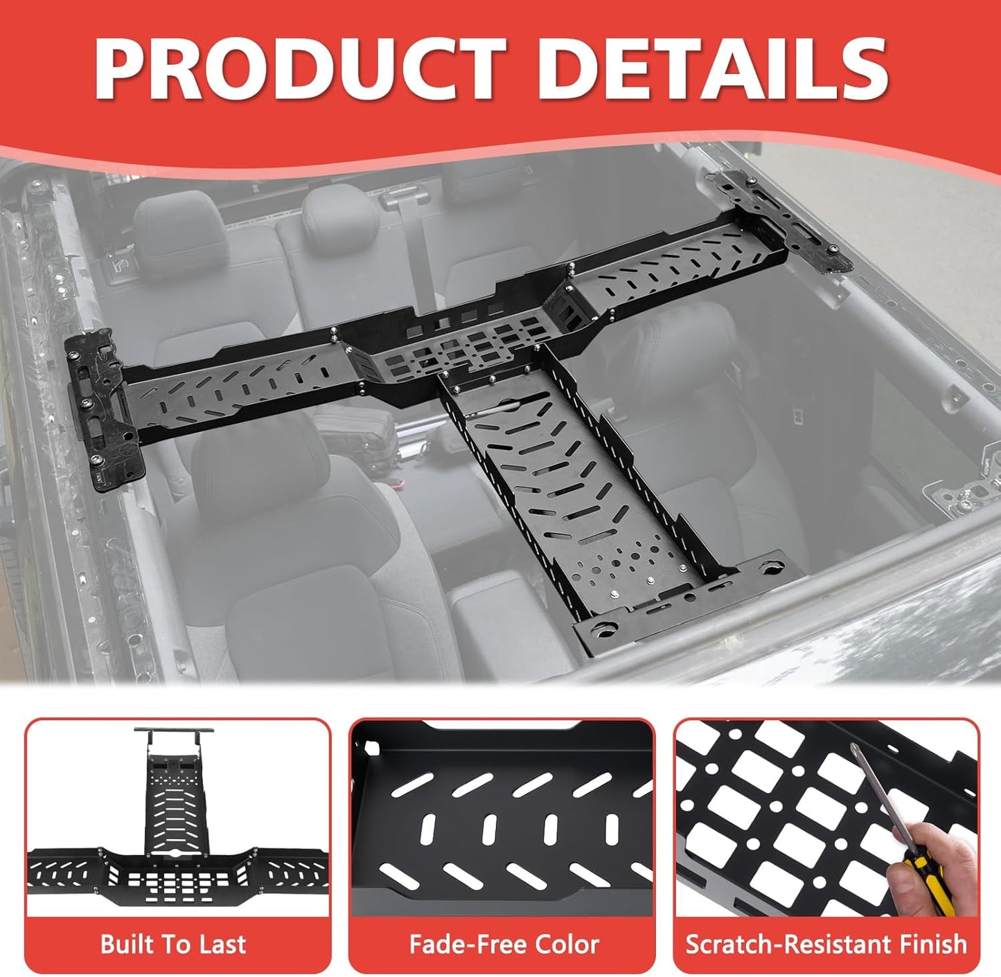 Overhead Storage MOLLE Panel Kit Top Cargo Management Rack Compatible with 2021-2025 Ford Bronco 4-Door
