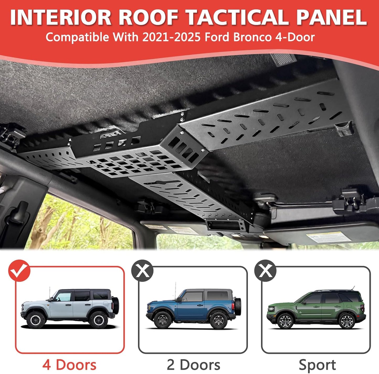 Overhead Storage MOLLE Panel Kit Top Cargo Management Rack Compatible with 2021-2025 Ford Bronco 4-Door