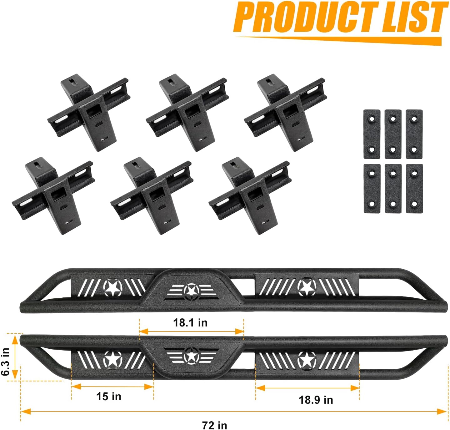 Running Boards Compatible with Jeep Wrangler JKU 2007-2018 4 Doors, 2-Stairs Stepped Drop Side Step Coated Black Carbon Steel Nerf Bars