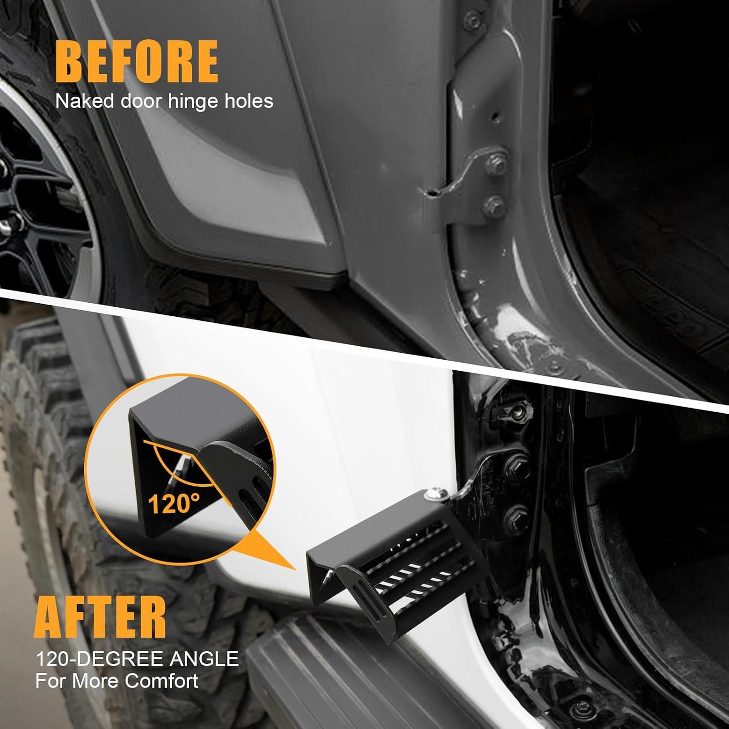 Maiker 120° Upgraded Foot Pegs for for 2007-2026 Jeep Wrangler JK JL Gladiator JT Door Off Foot Rest Pedals