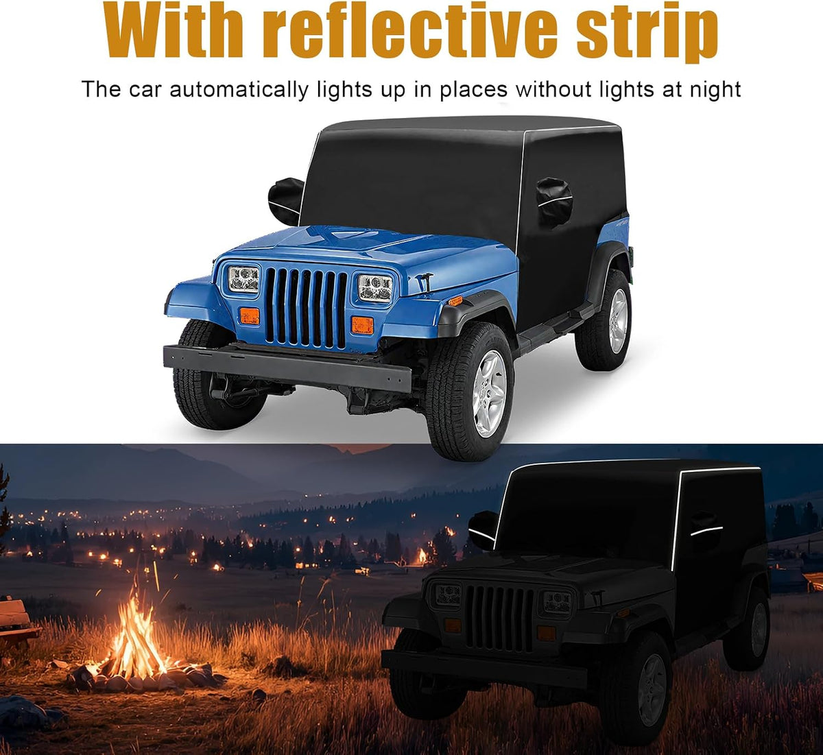 600D Waterproof Outdoor Cab Cover for 1987-1995 Jeep Wrangler YJ 1997-2006 Jeep Wrangler TJ Half Covers Reflective Windproof Sun Snow Rain Protection