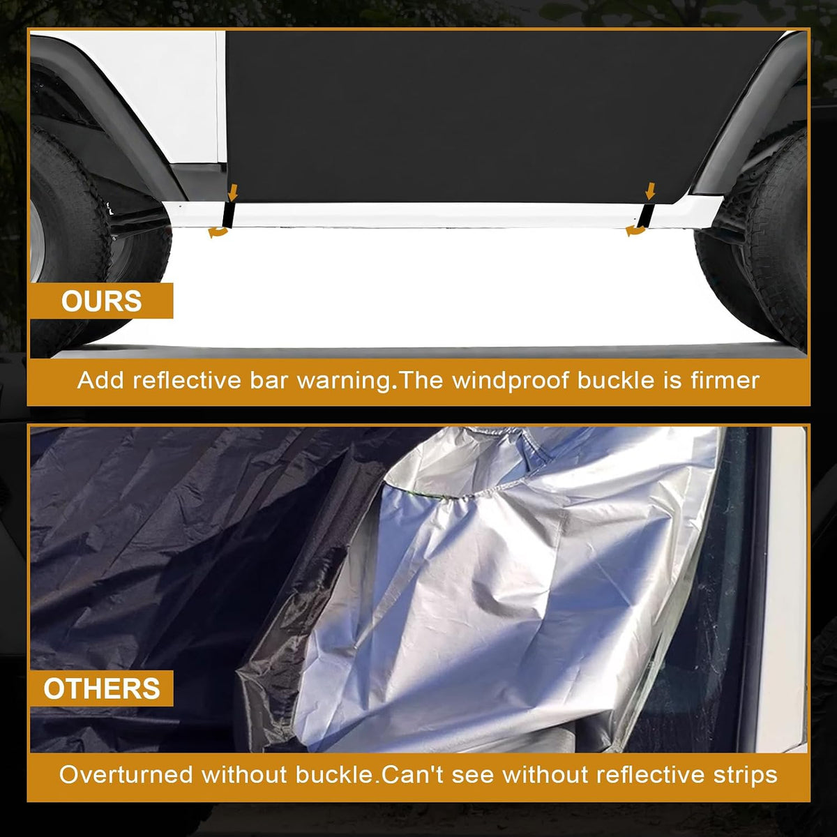 600D Waterproof Outdoor Cab Cover for 1987-1995 Jeep Wrangler YJ 1997-2006 Jeep Wrangler TJ Half Covers Reflective Windproof Sun Snow Rain Protection
