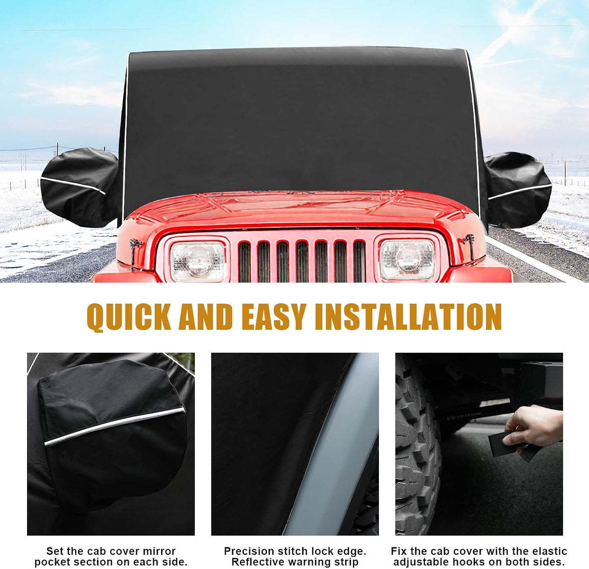 600D Waterproof Outdoor Cab Cover for 1987-1995 Jeep Wrangler YJ 1997-2006 Jeep Wrangler TJ Half Covers Reflective Windproof Sun Snow Rain Protection