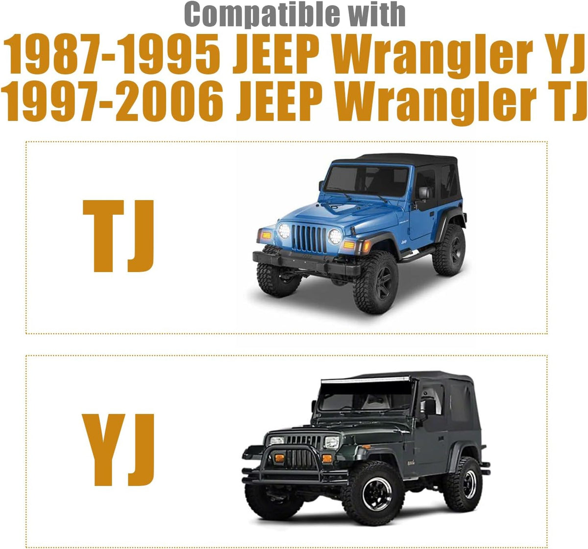 600D Waterproof Outdoor Cab Cover for 1987-1995 Jeep Wrangler YJ 1997-2006 Jeep Wrangler TJ Half Covers Reflective Windproof Sun Snow Rain Protection
