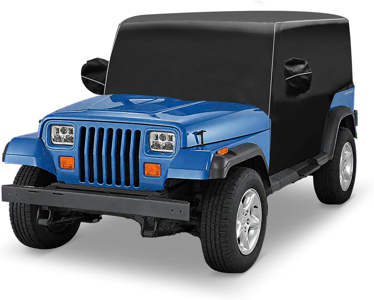 600D Waterproof Outdoor Cab Cover for 1987-1995 Jeep Wrangler YJ 1997-2006 Jeep Wrangler TJ Half Covers Reflective Windproof Sun Snow Rain Protection