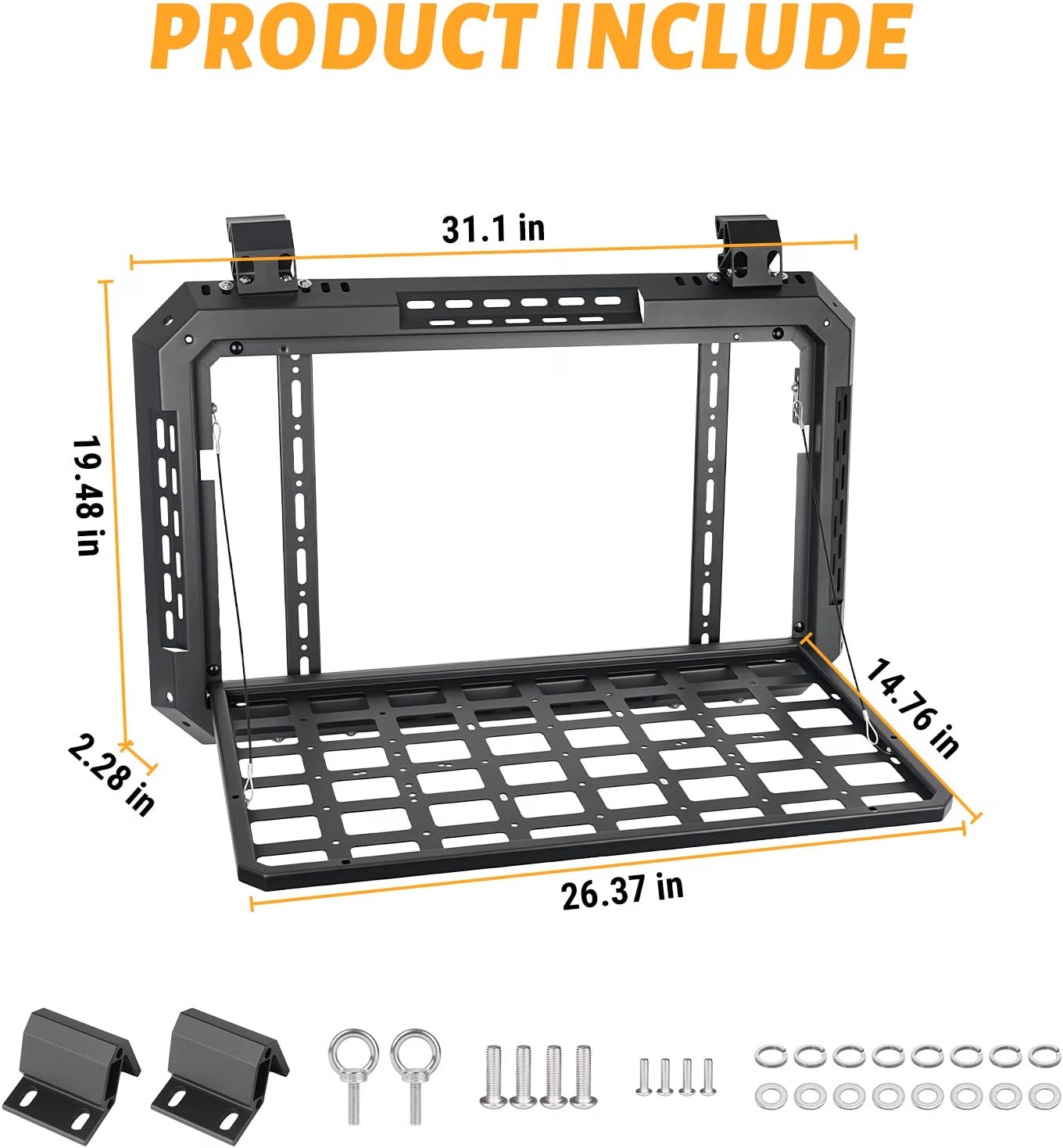 Rear Window Storage Molle Panel with Fold-Down Table for 2018–2025 Jeep Wrangler JL & JLU 4-Door Hardtop, Heavy-Duty Aluminum Cargo Rack for Camping & Off-Road Gear