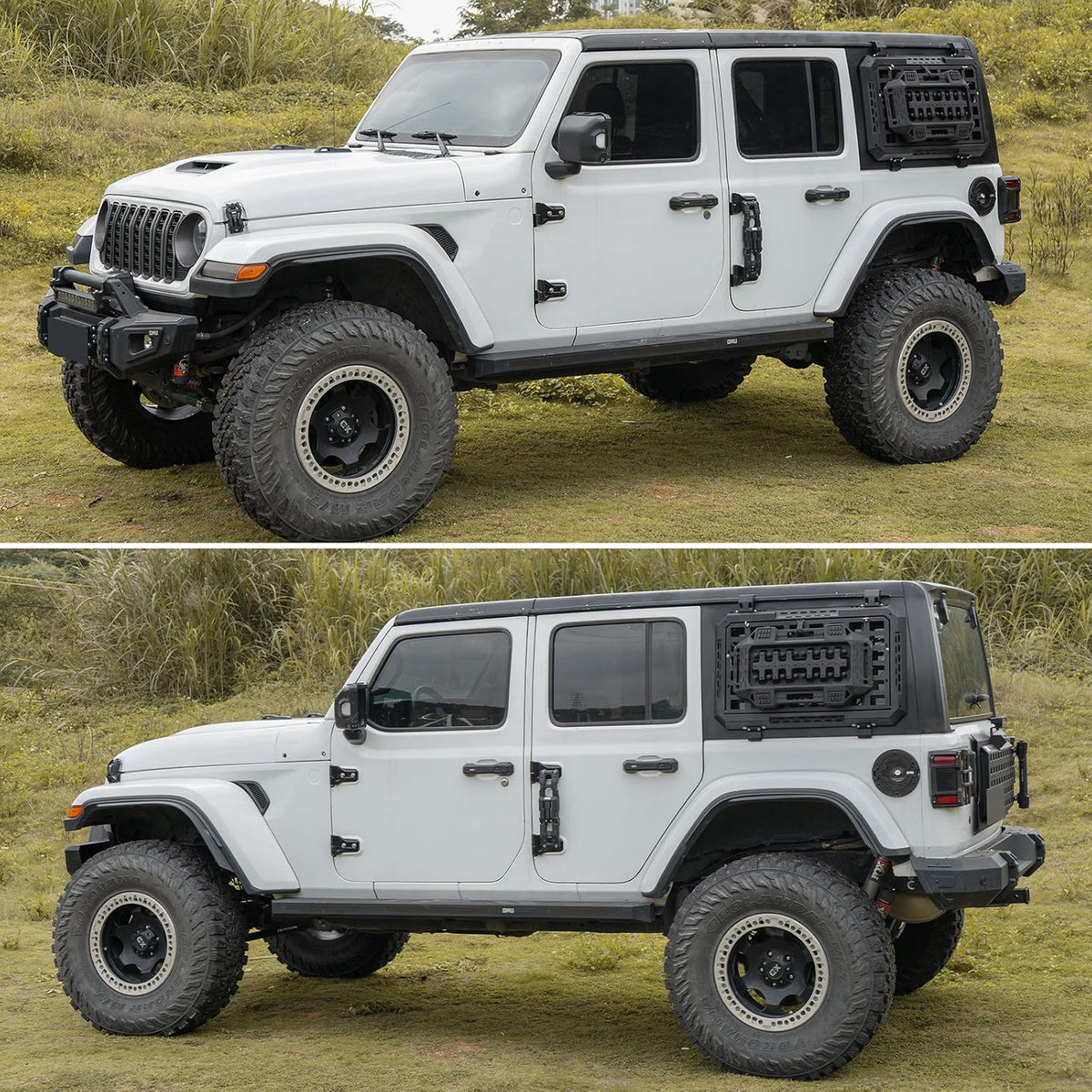 Rear Window Storage Molle Panel with Fold-Down Table for 2018–2025 Jeep Wrangler JL & JLU 4-Door Hardtop, Heavy-Duty Aluminum Cargo Rack for Camping & Off-Road Gear