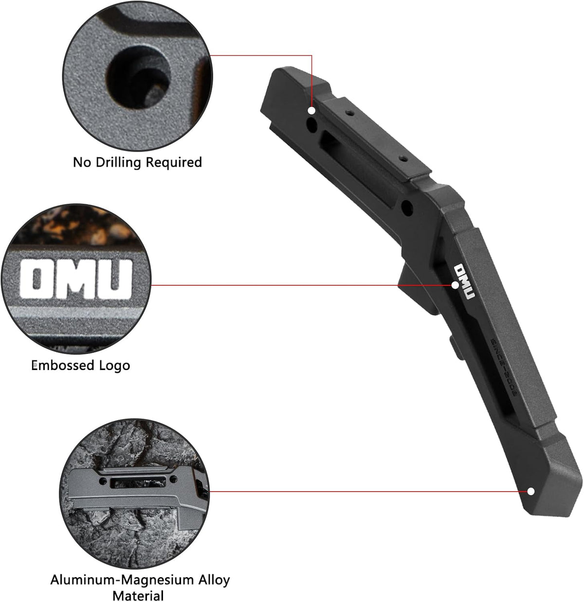 OMU Genesis Series Aluminum Limb Riser Engine Hood Trail Sights for 2021+ Ford Bronco, Expandable with Various Accessories