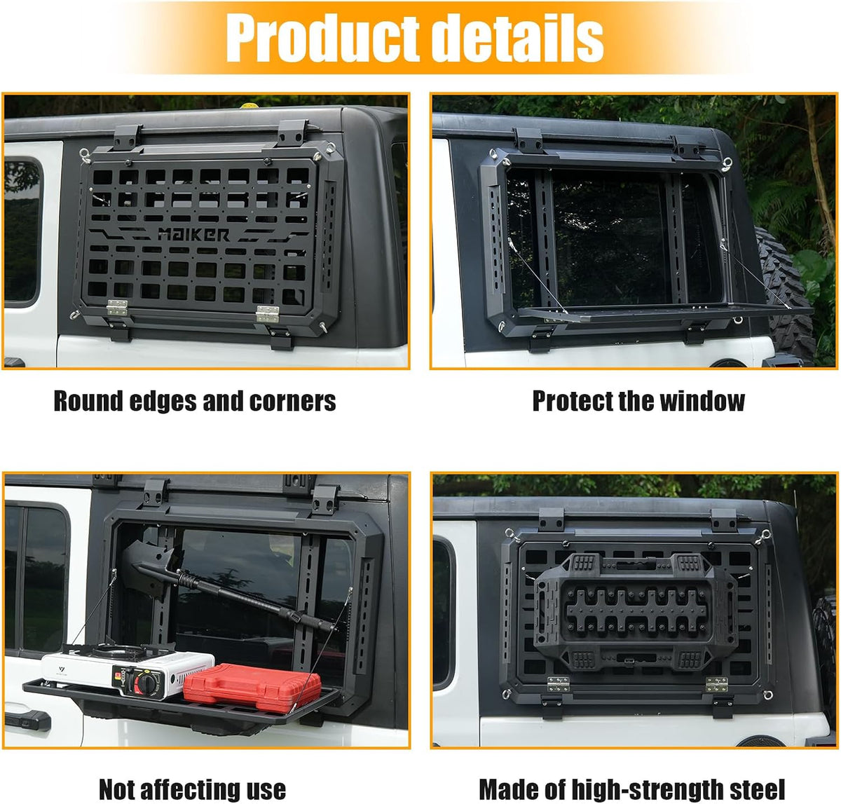 MAIKER Foldable Rear Window Storage Table MOLLE Panel for Jeep Wrangler JL 2018-2025 4 Doors