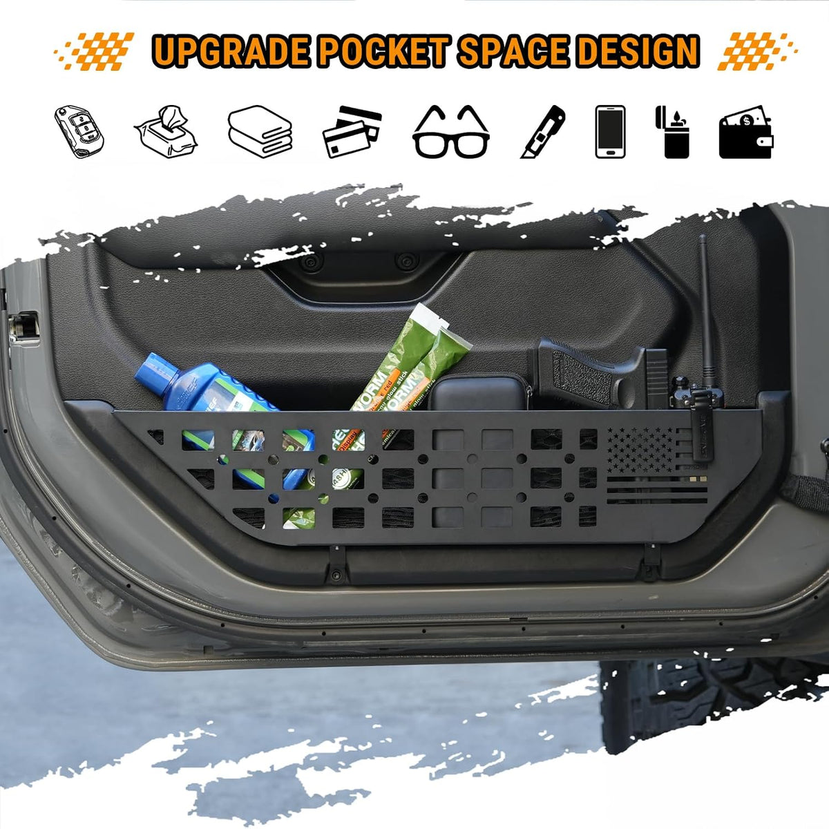 4PCS Front & Rear Metal Door Storage Box for 2018-2025 Jeep Wrangler JL JLU 4XE & 2020-2025 Gladiator JT, Insert Organizer Box Pockets for Replace Sagging Nets