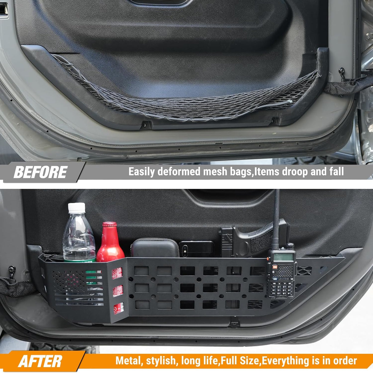 4PCS Front & Rear Metal Door Storage Box for 2018-2025 Jeep Wrangler JL JLU 4XE & 2020-2025 Gladiator JT, Insert Organizer Box Pockets for Replace Sagging Nets