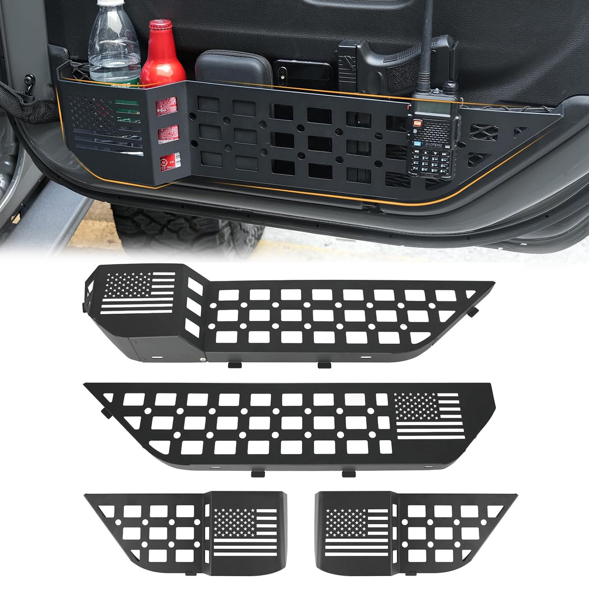 4PCS Front & Rear Metal Door Storage Box for 2018-2025 Jeep Wrangler JL JLU 4XE & 2020-2025 Gladiator JT, Insert Organizer Box Pockets for Replace Sagging Nets
