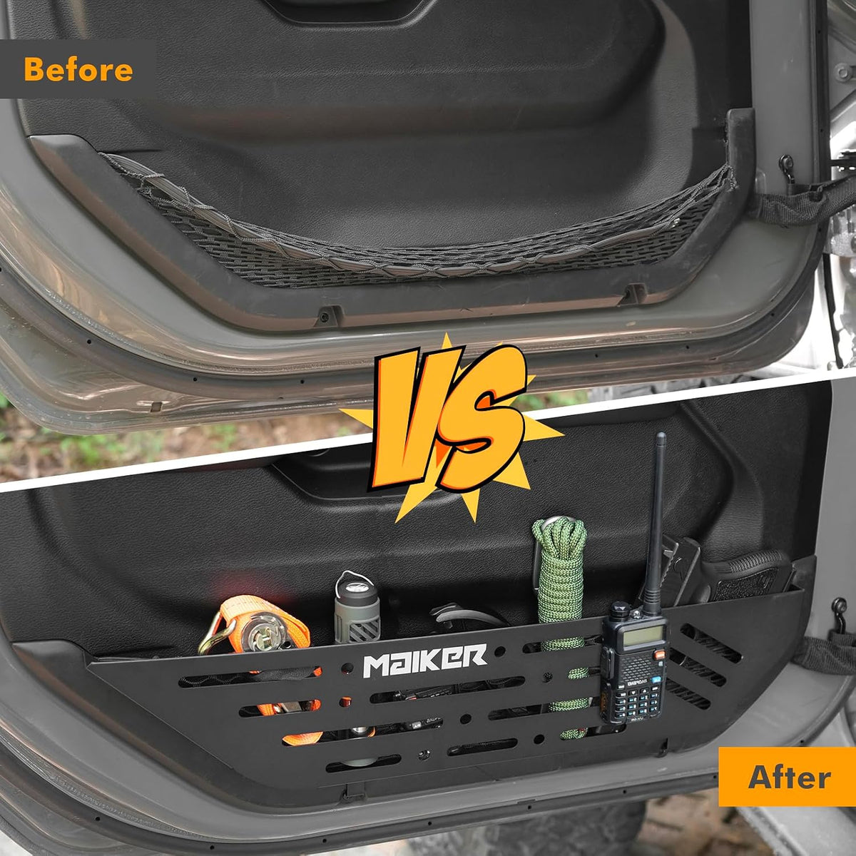 2 Pieces Metal Front Door Storage Box Side Insert Organizers Box for 2018-2024 Jeep Wrangler JL JLU 4XE & 2020-2024 Gladiator JT Replace Sagging Nets