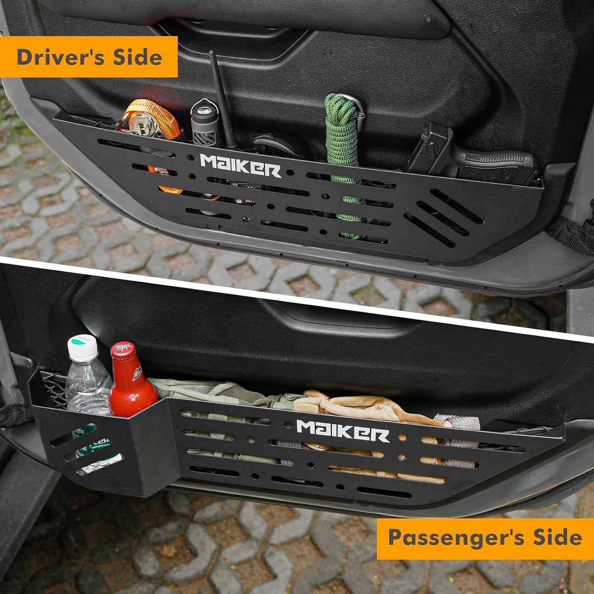 2 Pieces Metal Front Door Storage Box Side Insert Organizers Box for 2018-2024 Jeep Wrangler JL JLU 4XE & 2020-2024 Gladiator JT Replace Sagging Nets