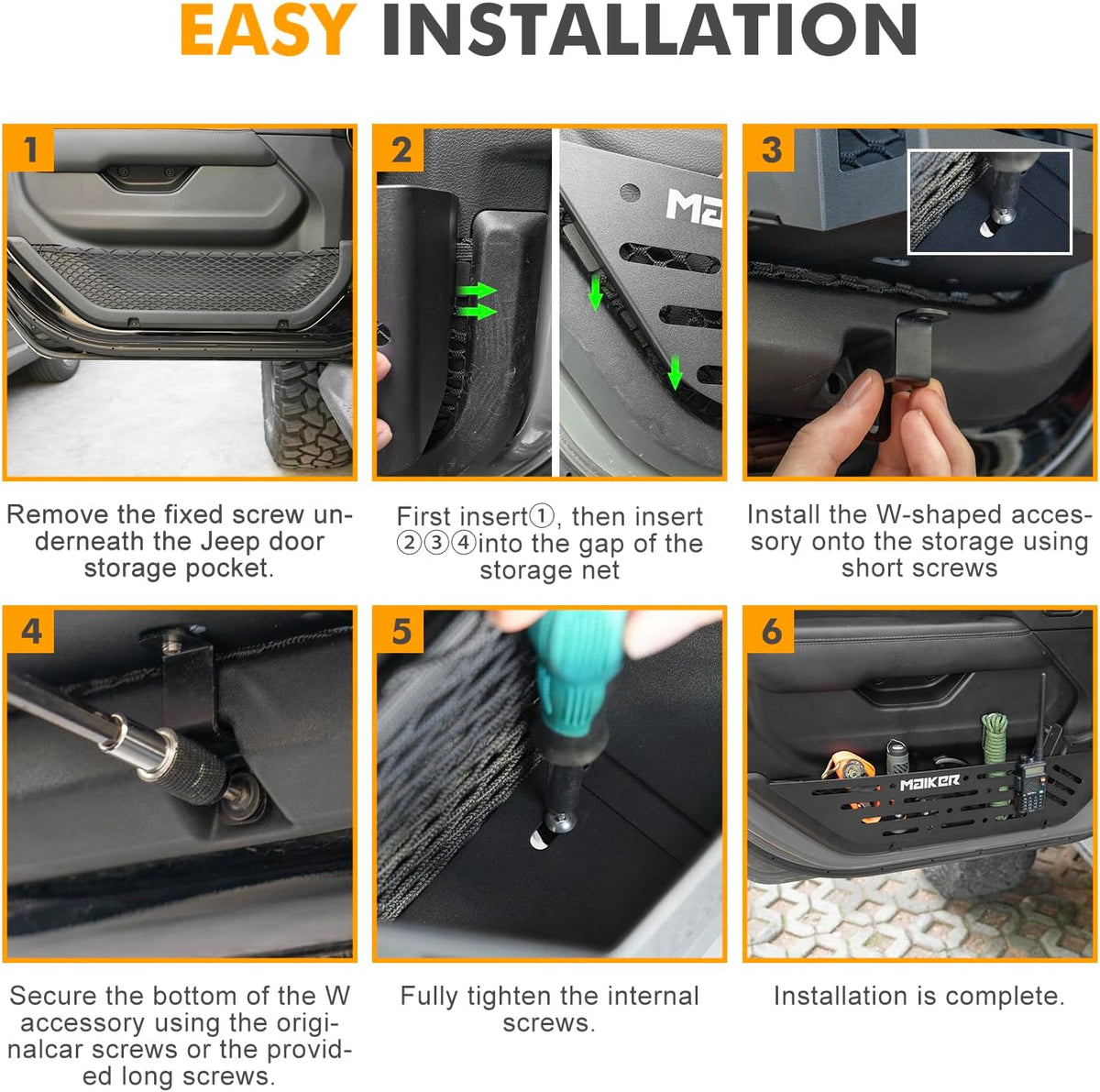2 Pieces Metal Front Door Storage Box Side Insert Organizers Box for 2018-2024 Jeep Wrangler JL JLU 4XE & 2020-2024 Gladiator JT Replace Sagging Nets