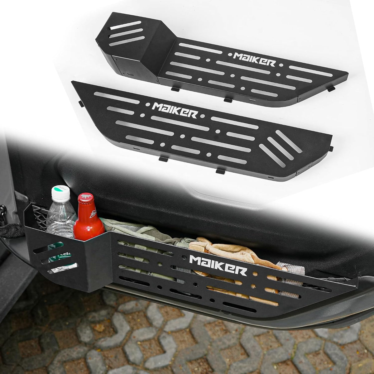 2 Pieces Metal Front Door Storage Box Side Insert Organizers Box for 2018-2024 Jeep Wrangler JL JLU 4XE & 2020-2024 Gladiator JT Replace Sagging Nets