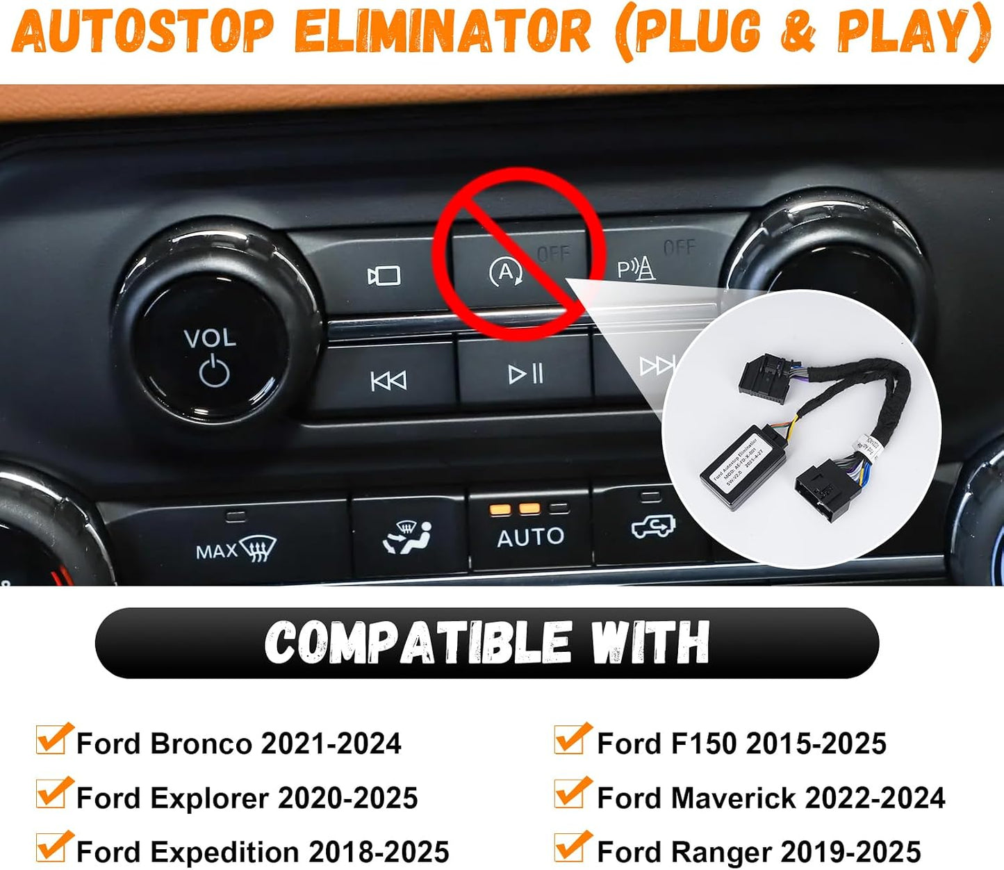 Maiker Auto Start Stop Eliminator for Ford Bronco/Bronco Sport/F150/Expedition/Ranger/Explorer/Maverick Automatic Stop Start Engine System Delete/Disable/Canceller Cancel Device Cable