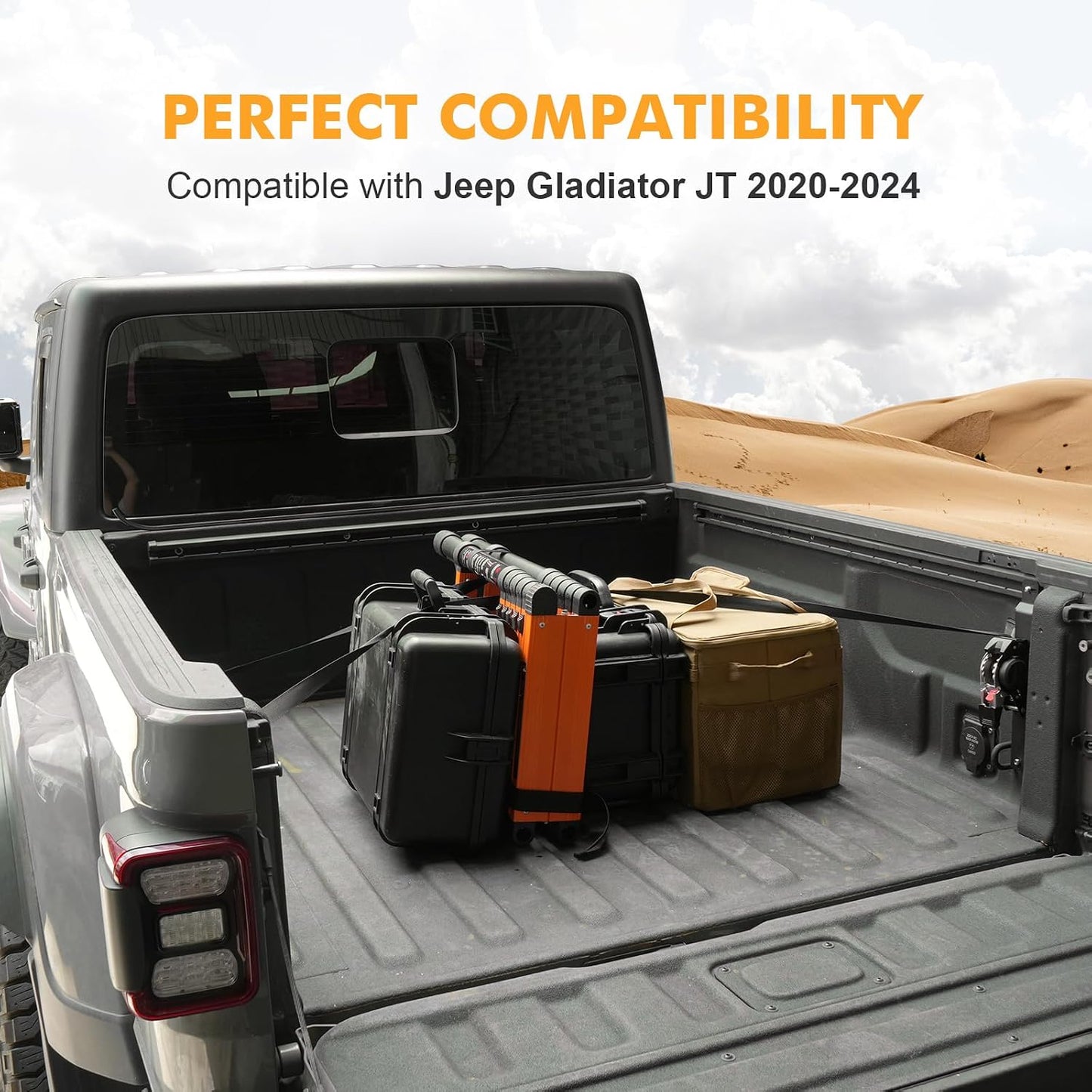 2PCS Retractable Ratchet Straps Compatible with 2020-2024 Jeep Gladiator JT Retracting Straps Auto Retract Securing Strap Tie Down System