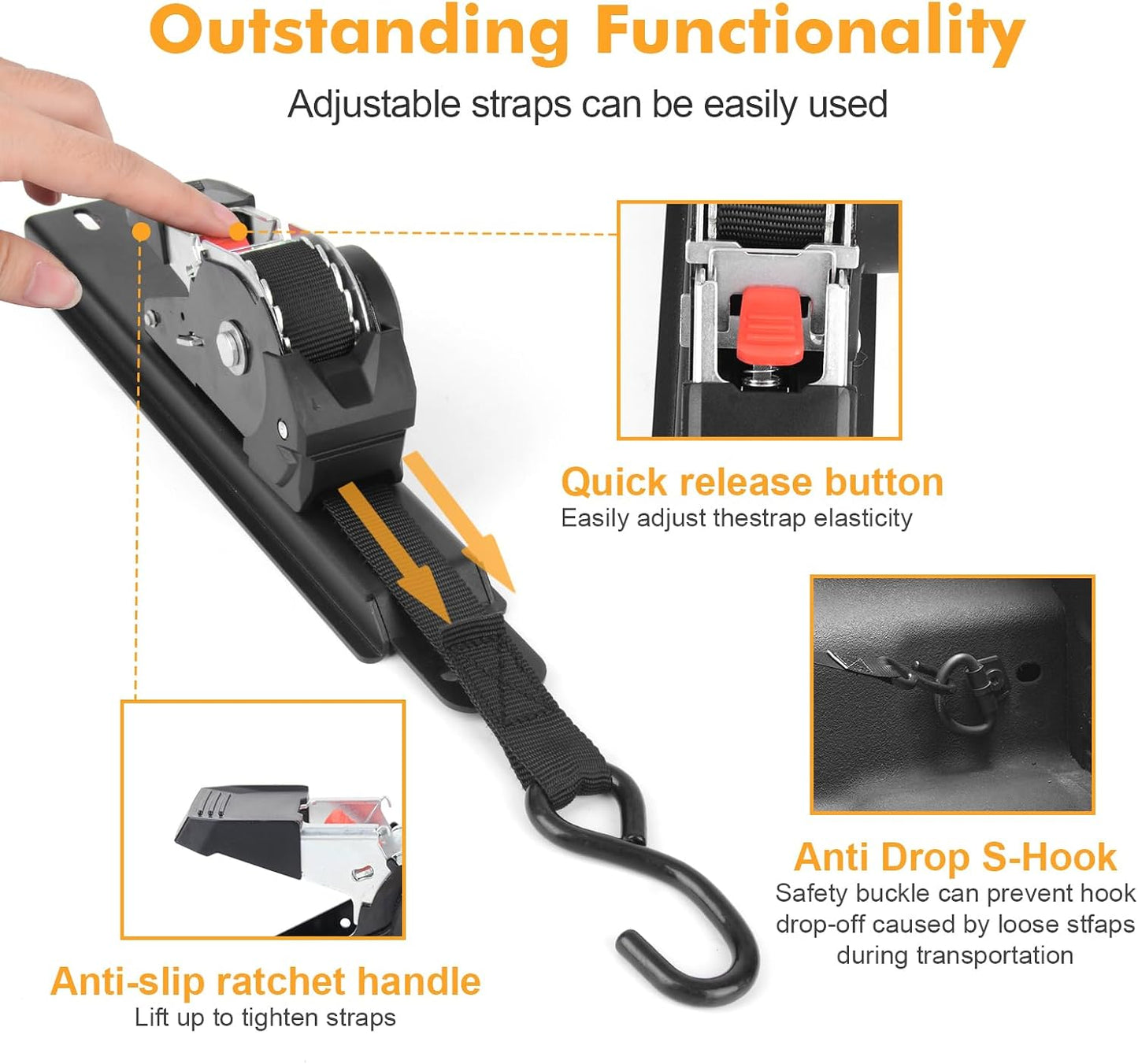 2PCS Retractable Ratchet Straps Compatible with 2020-2024 Jeep Gladiator JT Retracting Straps Auto Retract Securing Strap Tie Down System