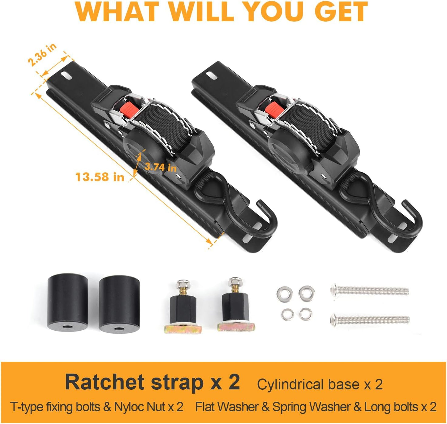 2PCS Retractable Ratchet Straps Compatible with 2020-2024 Jeep Gladiator JT Retracting Straps Auto Retract Securing Strap Tie Down System