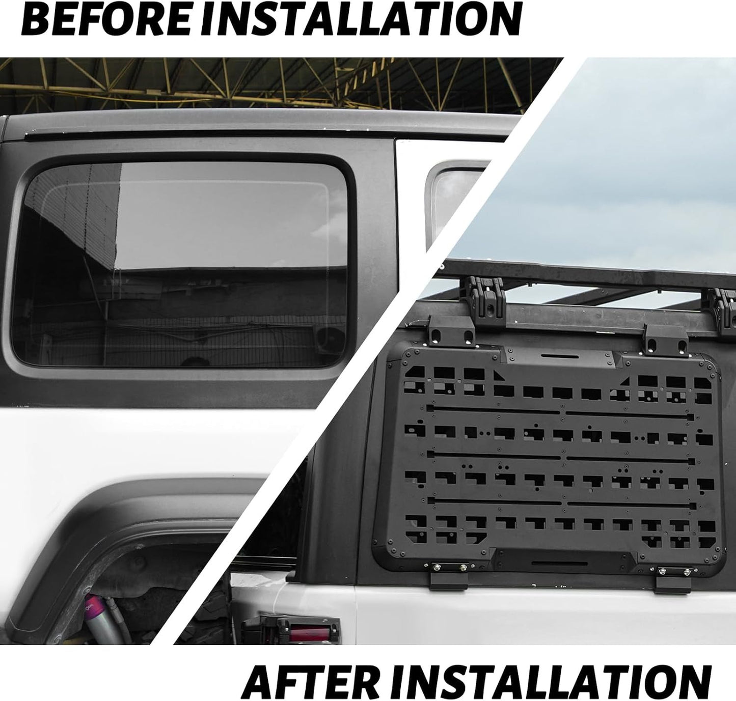 Rear Window Molle Storage Panel Flank Kit, Heavy Duty Protective Decoration Compatible with 2018-2024 Jeep wrangler JL 4-Door, Compatible with Passenger side