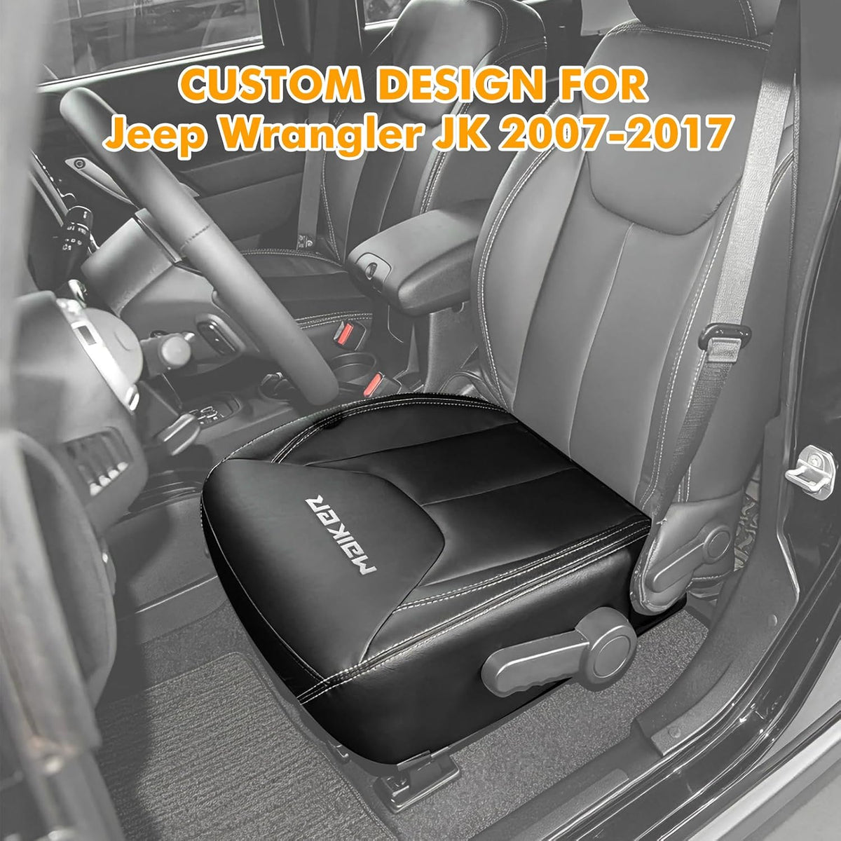 MAIKER Passenger / Driver Bottom Leather Seat Cover For 2007-2018 Jeep Wrangler JK