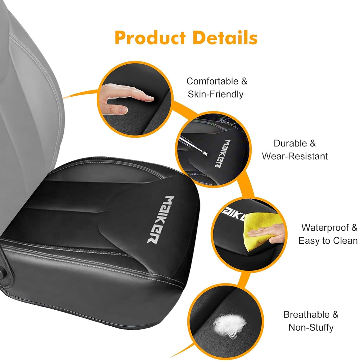 MAIKER Passenger / Driver Bottom Leather Seat Cover For 2007-2018 Jeep Wrangler JK