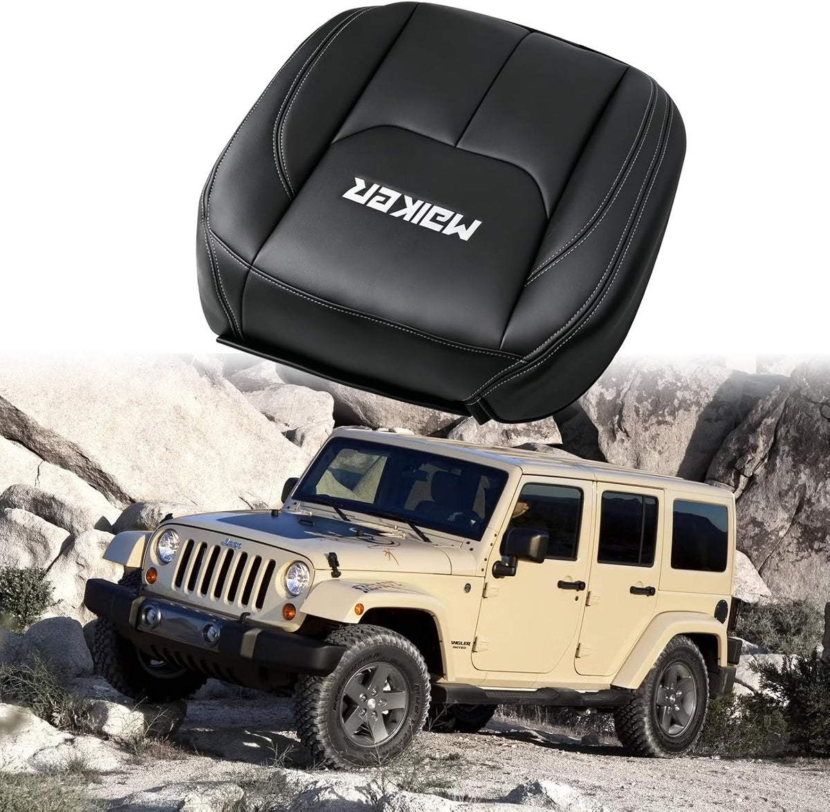 MAIKER Passenger / Driver Bottom Leather Seat Cover For 2007-2018 Jeep Wrangler JK