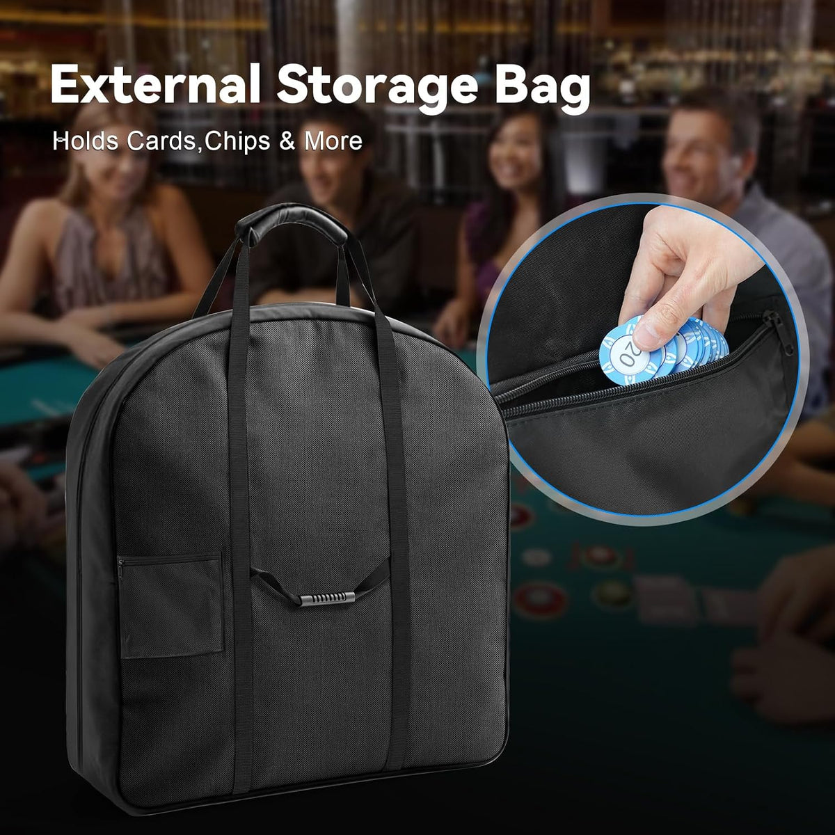 71" 84" Oval Foldable Poker Table Storage Bag  - Heavy Duty 600D Oxford Fabric with Cotton Cushioning Protection, Waterproof Poker Table Carrying Case with Waterproof Zipper, Side Pockets & Padded Shoulder Strap and Handles