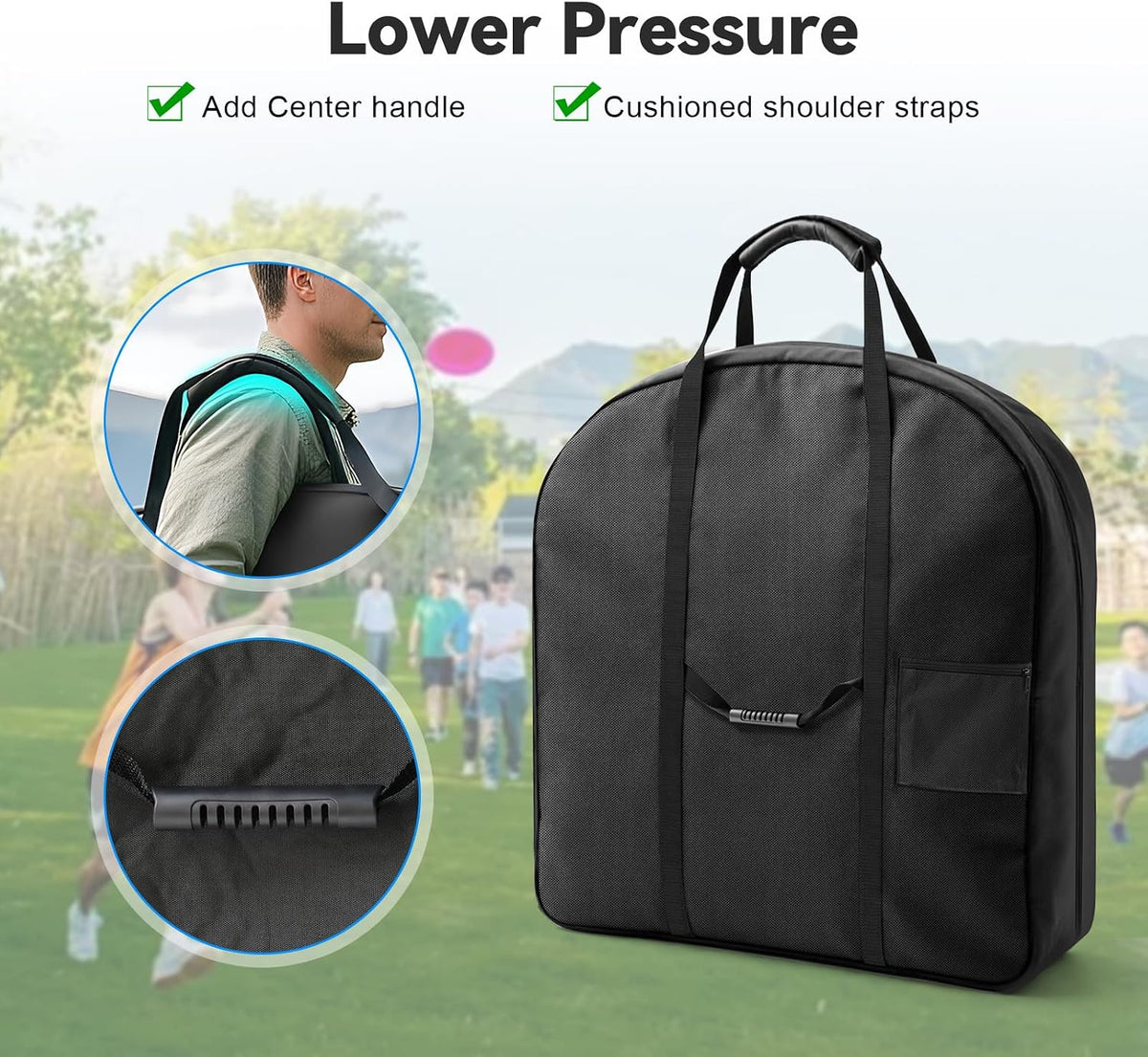 71" 84" Oval Foldable Poker Table Storage Bag  - Heavy Duty 600D Oxford Fabric with Cotton Cushioning Protection, Waterproof Poker Table Carrying Case with Waterproof Zipper, Side Pockets & Padded Shoulder Strap and Handles