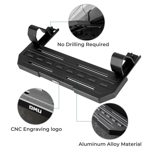 OMU 2Pcs Running Boards Side Steps for 2018+ Jeep Wrangler JL 2 Doors (Rubicon only) with OEM Rock Rails, Aluminum Non-Slip Step Pads for Factory Rock Sliders
